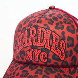HARDIES HARDWEAR - RHINESTONE TRUCKERHATS - RED CHEETAR/BLACK